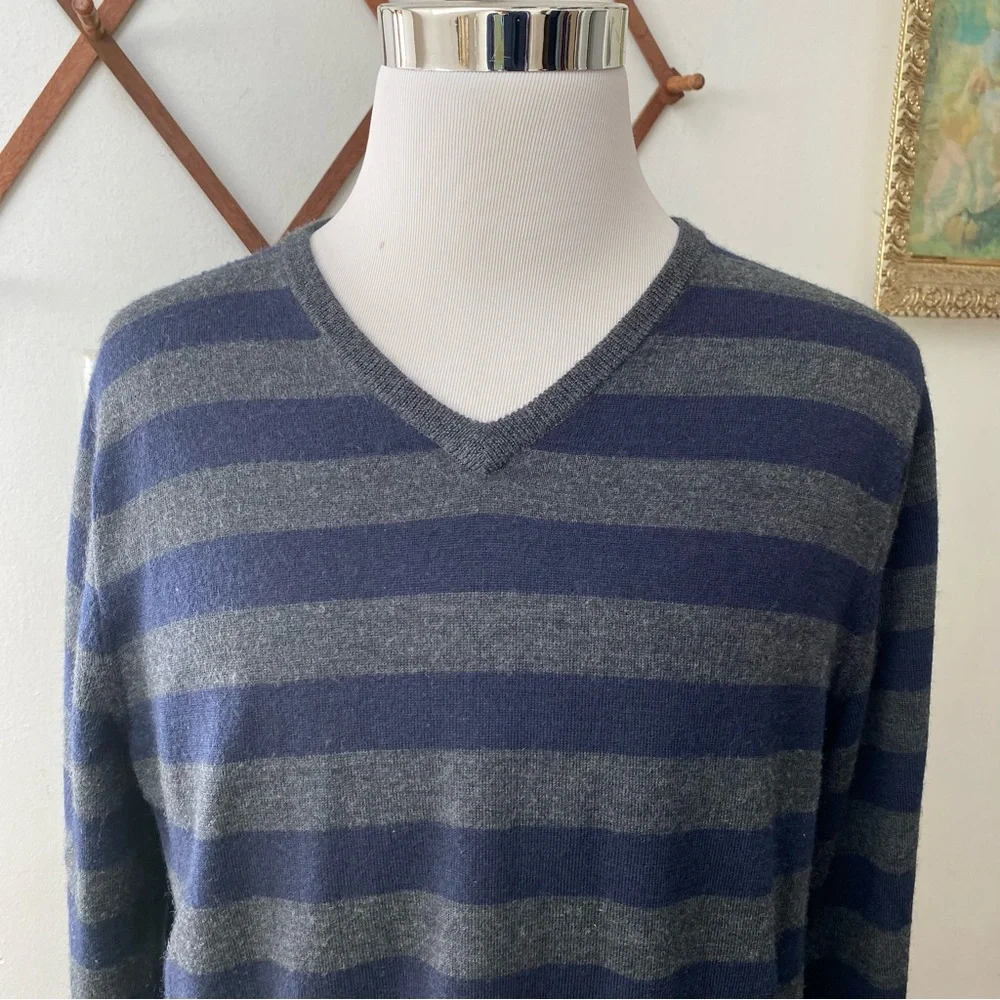 J Crew Merino Wool Striped V Neck Sweater